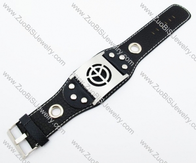 Stainless Steel Sign of Peace Leather Bracelet -JB140046