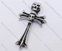 Stainless Steel Cross Pendant with Double Skull Heads - JP170125