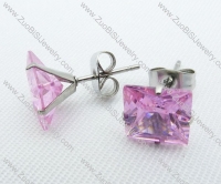 3mm Clear L. Peach Square Zircon Stainless Steel Earring JE220014