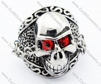Stainless Steel Red Zircon Eye Skull Ring with a eye chain - JR300002