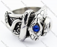 Stainless Steel Blue Zircon Eye Snake Ring - JR300006
