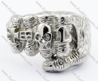 Stainless Steel Fist Ring Plus Skull -JR330015