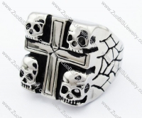 Stainless Steel Cross Ring with 4 skull -JR330026