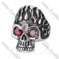 Stainless Steel Red Zircon Skull Ring - JR350003
