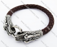 Stainless Steel China Dragon Brown Leather Bracelet - JB400010