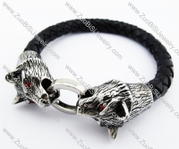 Stainless Steel Wolf Leather Bracelet - JB400011