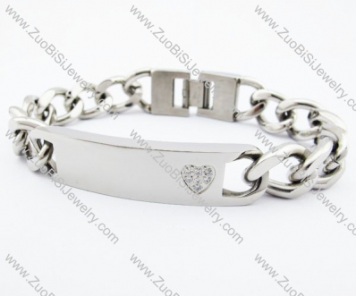 Stainless Steel CNC Rhinestones Heart Tag Bracelet - JB400019