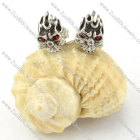 Stainless Steel Fire Skull Earring with Red Crystal Eyes e000377