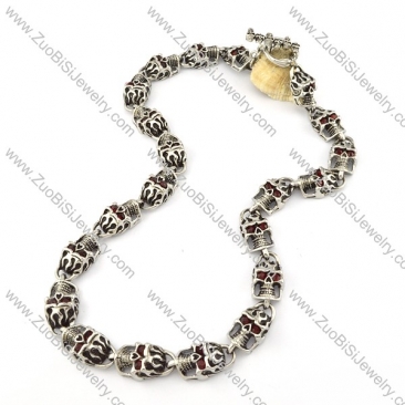 21 Ruby-red Eye Skull Stainless Steel Necklace in Length of 61cm for Strong Mens -n000205