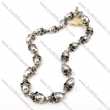 18 Skull Heads Necklac in 316L Stainless Steel with Casting Skull OT Buckle -n000206