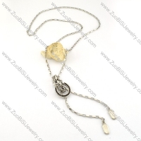 Slide Fastener Chain Necklace in Stainless Steel with Rhinestone Crown -n000235