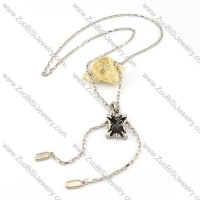 Zip-fastener Chain in 316L Stainless Steel with a Black Punk Stone Pendant -n000236