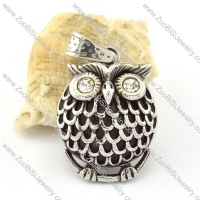 Fat Stainless Steel Clear Crystal Owl Pendant -p000637