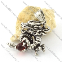 Stainless Steel China Dragon Pendant grapped red ball -p000811